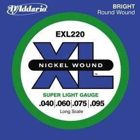 D'addario EXL220 Nickel Wound Bass, Super Light, 40-95, Long Scale - juego de 4 cuerdas