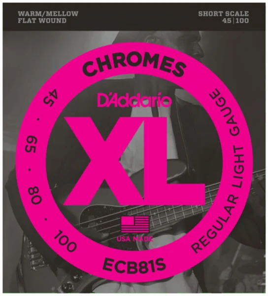 D'addario ECB81S Chromes Flatwound Bass, Short Scale, 45-100 - juego de 4 cuerdas