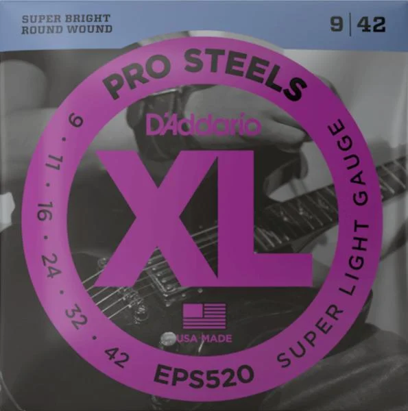 D'addario EPS520 Electric Guitar 6-String Set ProSteels Round Wound 9-42 - juego de cuerdas
