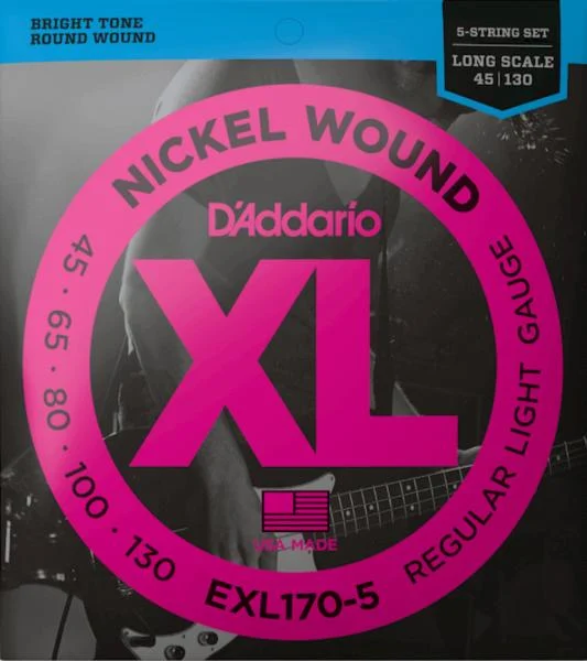 D'addario EXL170-5 Electric Bass 5-String Set Nickel Round Wound Long Scale 45-130 - juego de 5 cuerdas